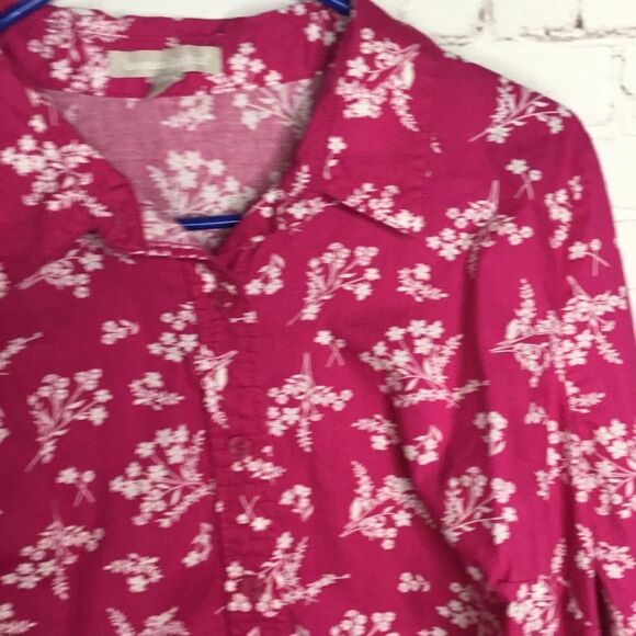 Woman Within Pink Floral Long Sleeve Button Up Shirt Size L 18/20 - Picture 12 of 15